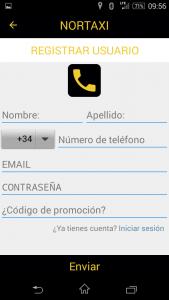 Captura app norttaxi registrar usuario