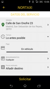 Captura aplicación norttaxi datos del servicio