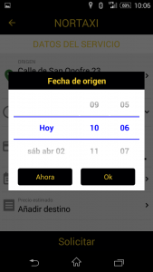 Captura aplicación norttaxi fecha